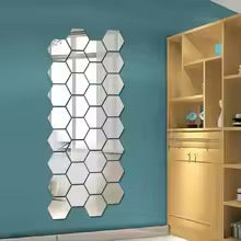 12pcs Hexagon Mirror Wall Stickers Self Adhesive Removable Wall Sticker Gold Silver Mosaic Tiles Decals Bedroom Home Decor