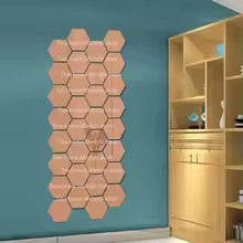 12pcs Hexagon Mirror Wall Stickers Self Adhesive Removable Wall Sticker Gold Silver Mosaic Tiles Decals Bedroom Home Decor